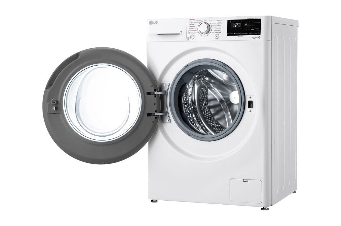 LG Стиральная машина узкая LG F2V3HS3W с паром, 7 кг, Стиральная машина LG F2V3HS3W с открытой дверцей (вид справа), F2V3HS3W, thumbnail 11