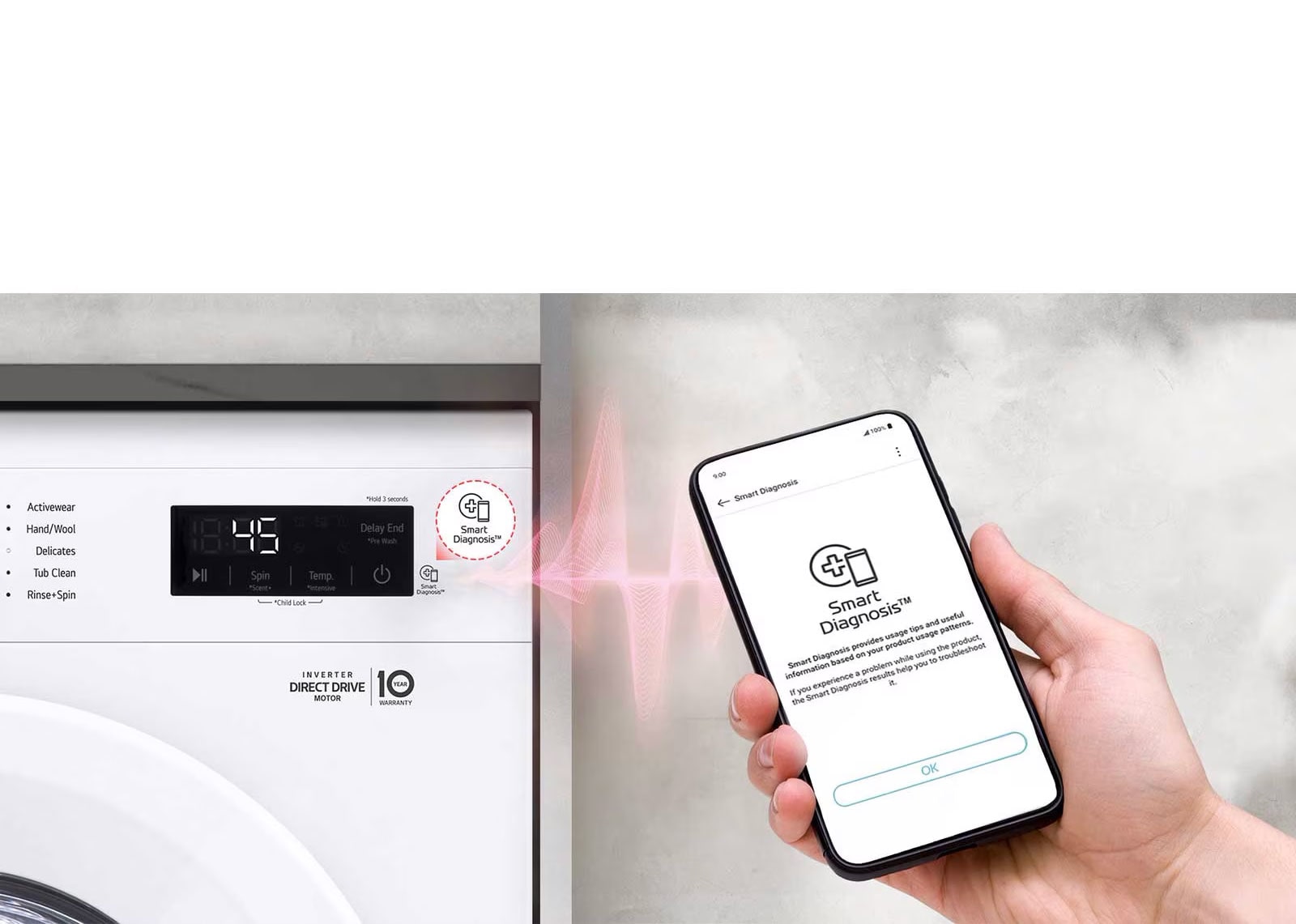 Мобильная диагностика Smart Diagnosis™  определяет проблемы в стиральной машине через смартфон