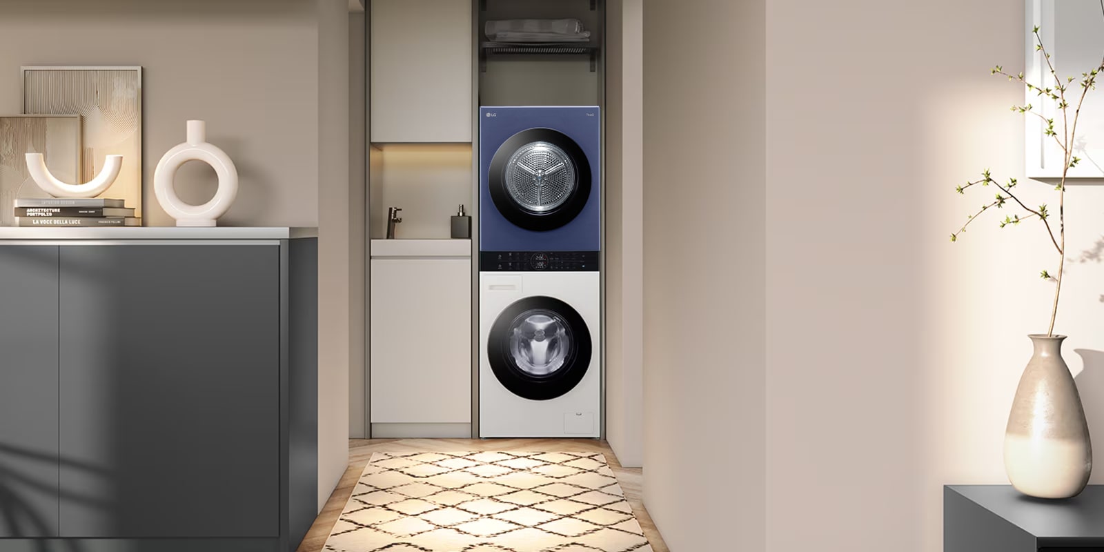 Washtower is arranged in harmony with other furniture