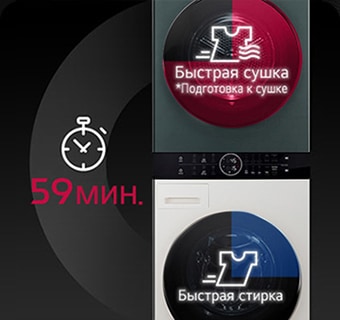 Анимация показывает процесс стирки и сушки менее чем за час.