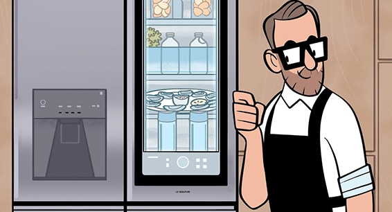 Иллюстрация с холодильником LG SIGNATURE с технологией InstaView Door-in-Door.