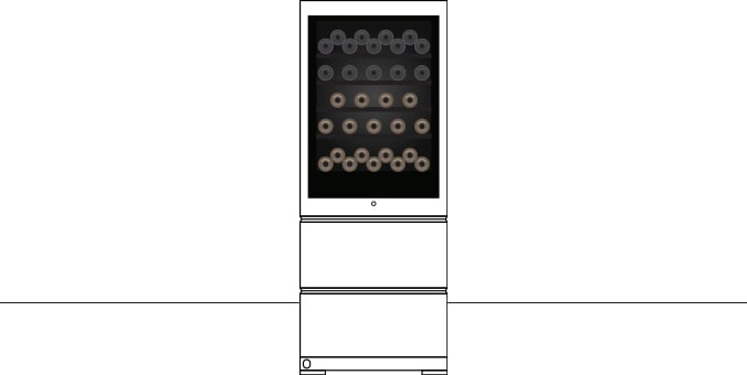 Разнообразные вина внутри винного шкафа LG SIGNATURE видны сквозь панель InstaView*. *ИнстаВью