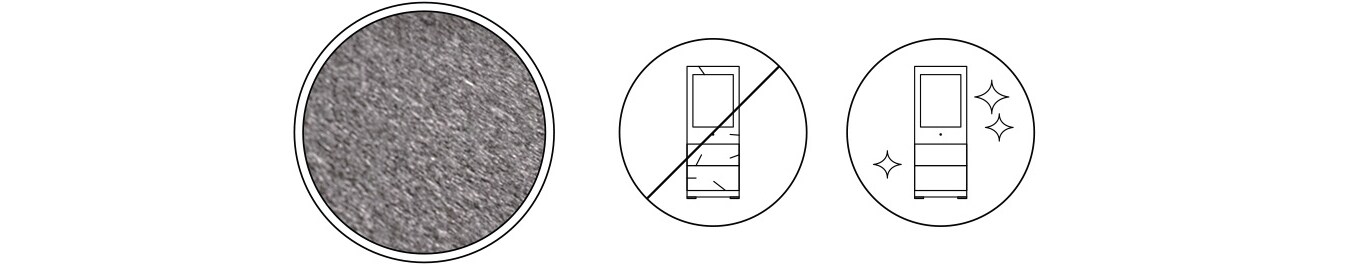 Три значка, указывающие на устойчивое к царапинам покрытие винного шкафа LG SIGNATURE.