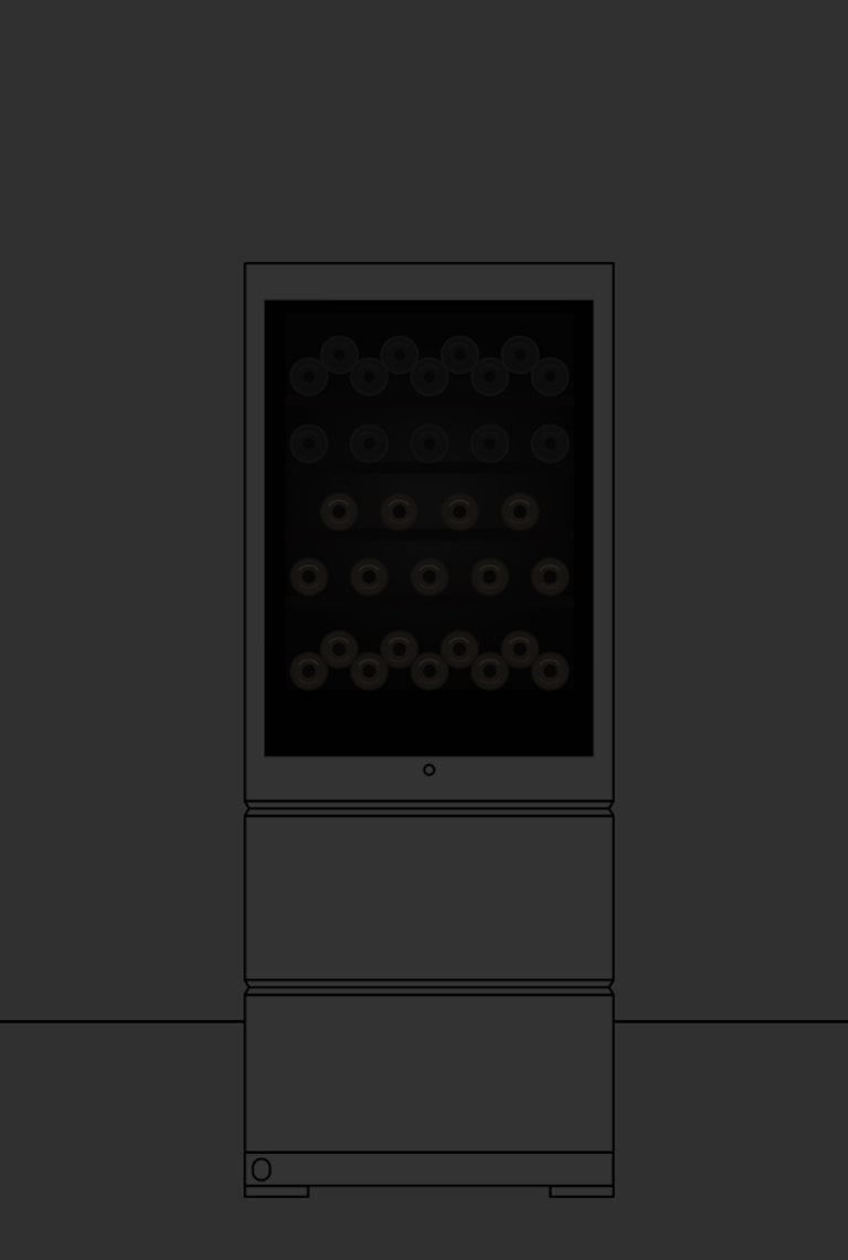 Разнообразные вина внутри винного шкафа LG SIGNATURE видны сквозь панель InstaView*. *ИнстаВью