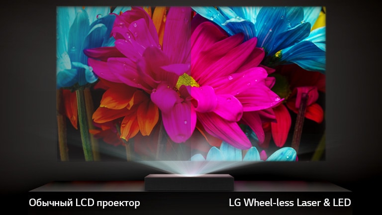 Цветное изображение для сравнения LG Wheel-less Laser & LED с обычным ЖК-проектором