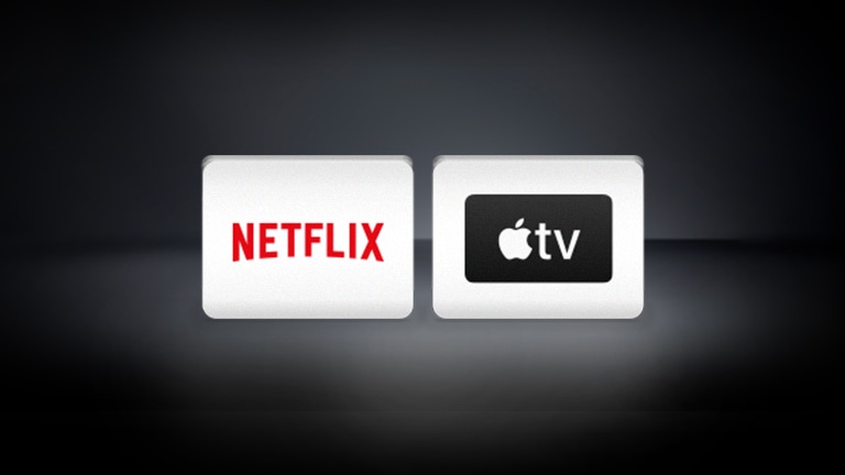 The Netflix logo, the Apple TV logo are arranged horizontally in the black background.