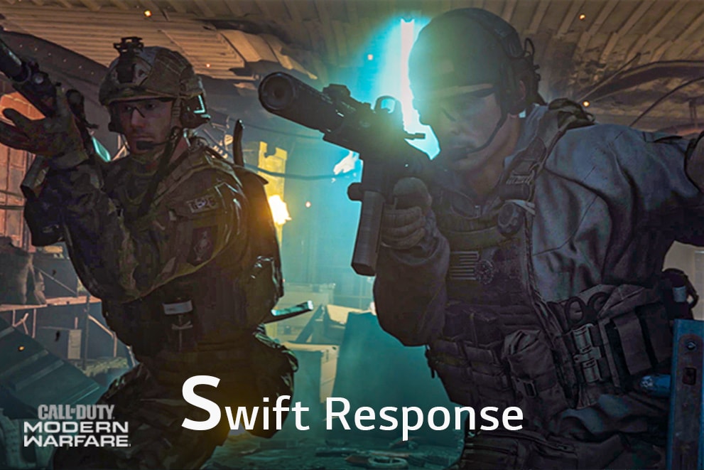 A gaming scene of the Call of Duty, labeled "Swift Response"