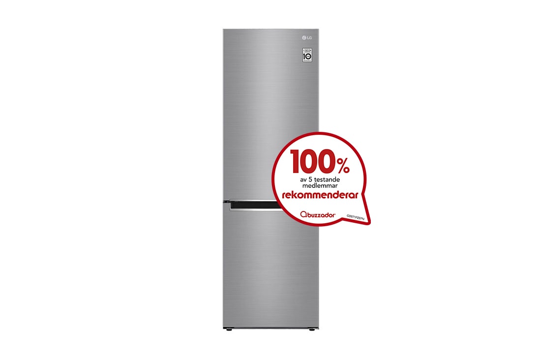 LG 1.86M 341L Kombinerad kyl/frys(Shiny Steel) - Energiklass D, Door Cooling™, GBB71PZEFN