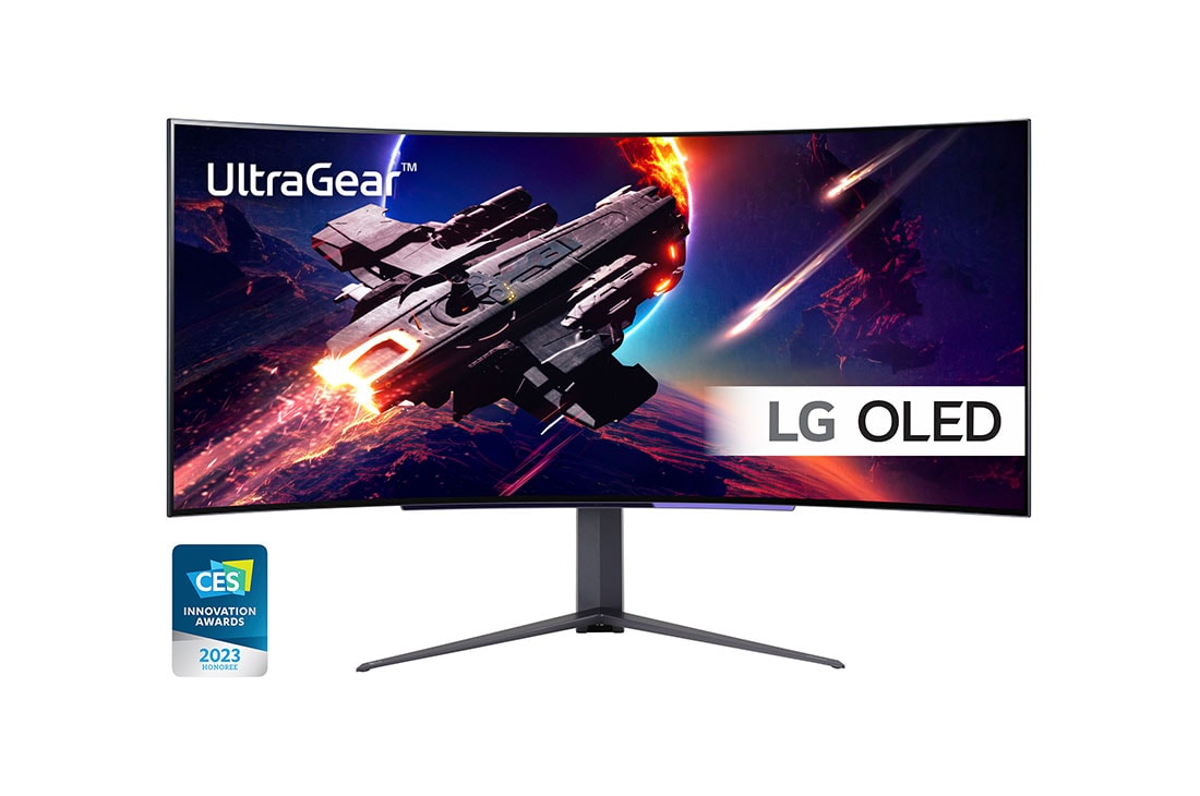 LG 45'' UltraGear™ 21:9 WQHD böjd OLED-monitor med bländningsskydd, låg reflektion och 240Hz, Vy av framsidan, 45GR95QE-B, thumbnail 0
