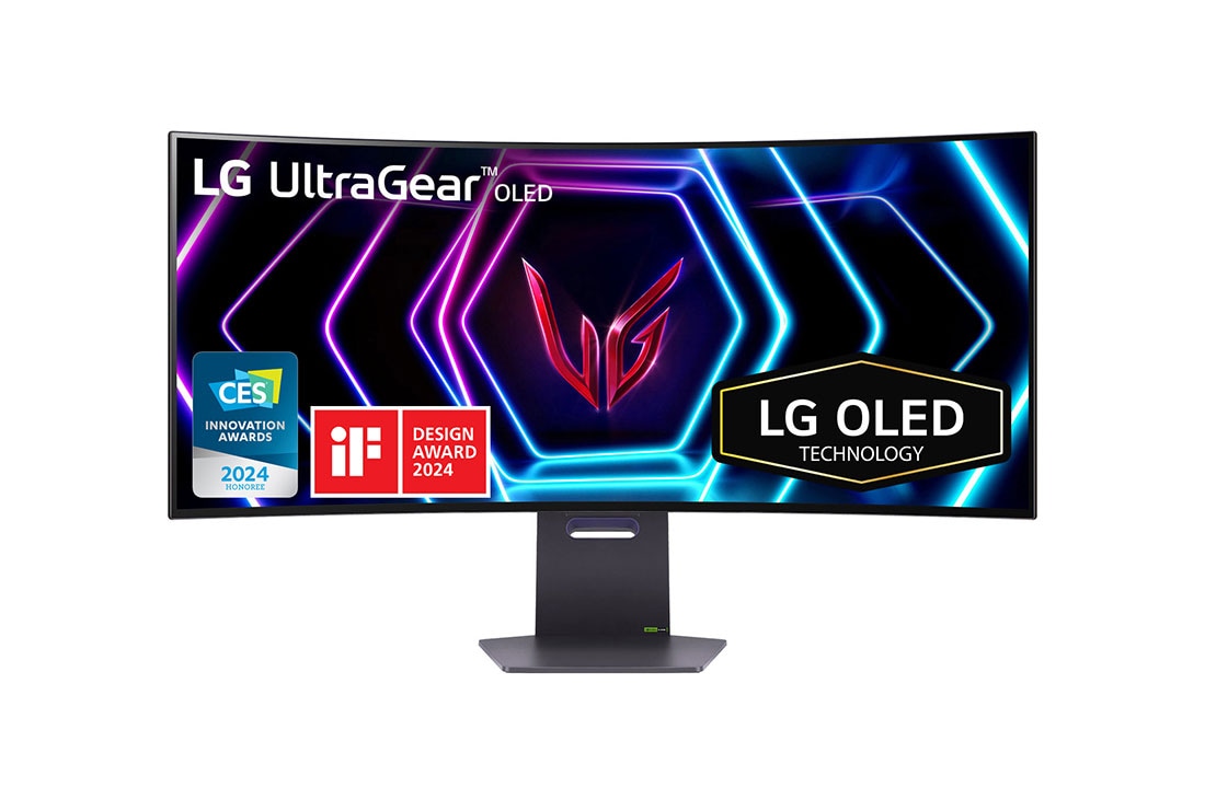LG 39'' UltraGear™ OLED helt nya 800R böjd spelskärm | 21:9 Ultra-WQHD 240Hz, 0,03ms (GtG), DisplayHDR True Black 400, vy framifrån, 39GS95QE-B