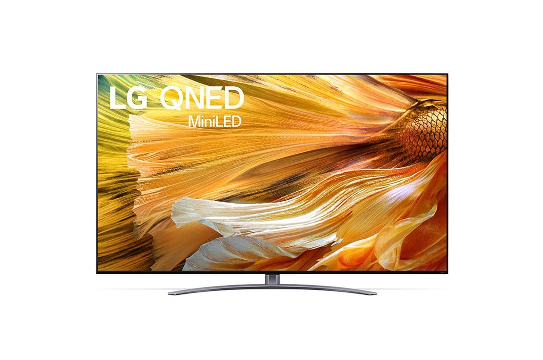 LG QNED91 65 inch 4K Smart QNED MiniLED TV, LG QNED-TV sedd framifrån, 65QNED916PA