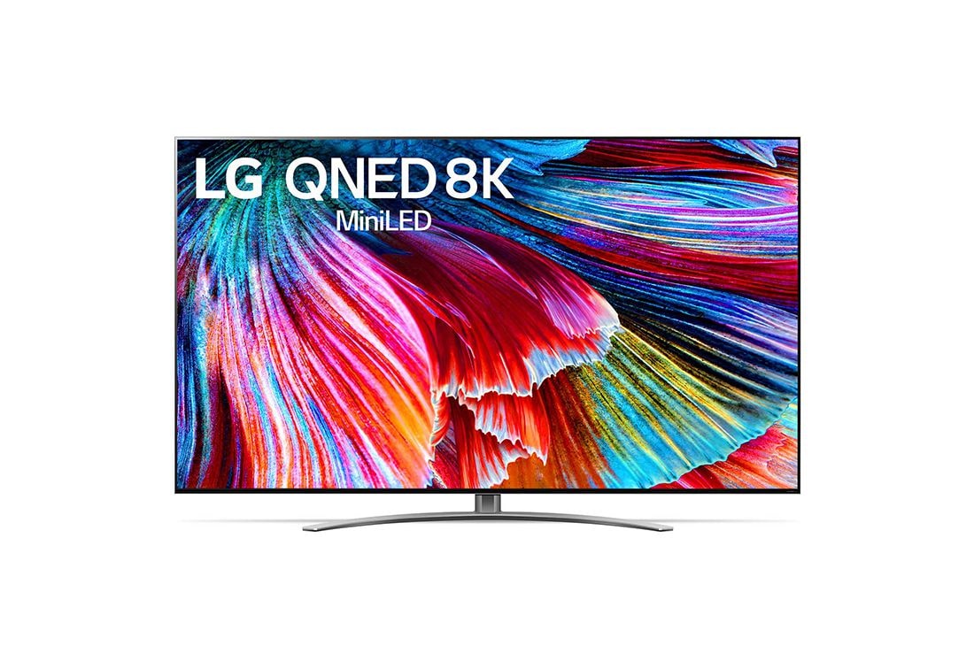 LG QNED99 86 inch 8K Smart QNED MiniLED TV, LG QNED-TV sedd framifrån, 86QNED996PB