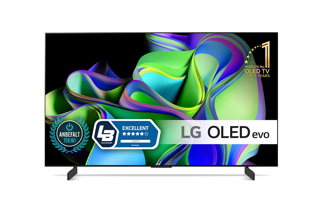 LG 42'' OLED evo C3 - 4K TV (2023), Vy framifrån med LG OLED och emblemet för 11 Years World No.1 OLED på skärmen., OLED42C34LA