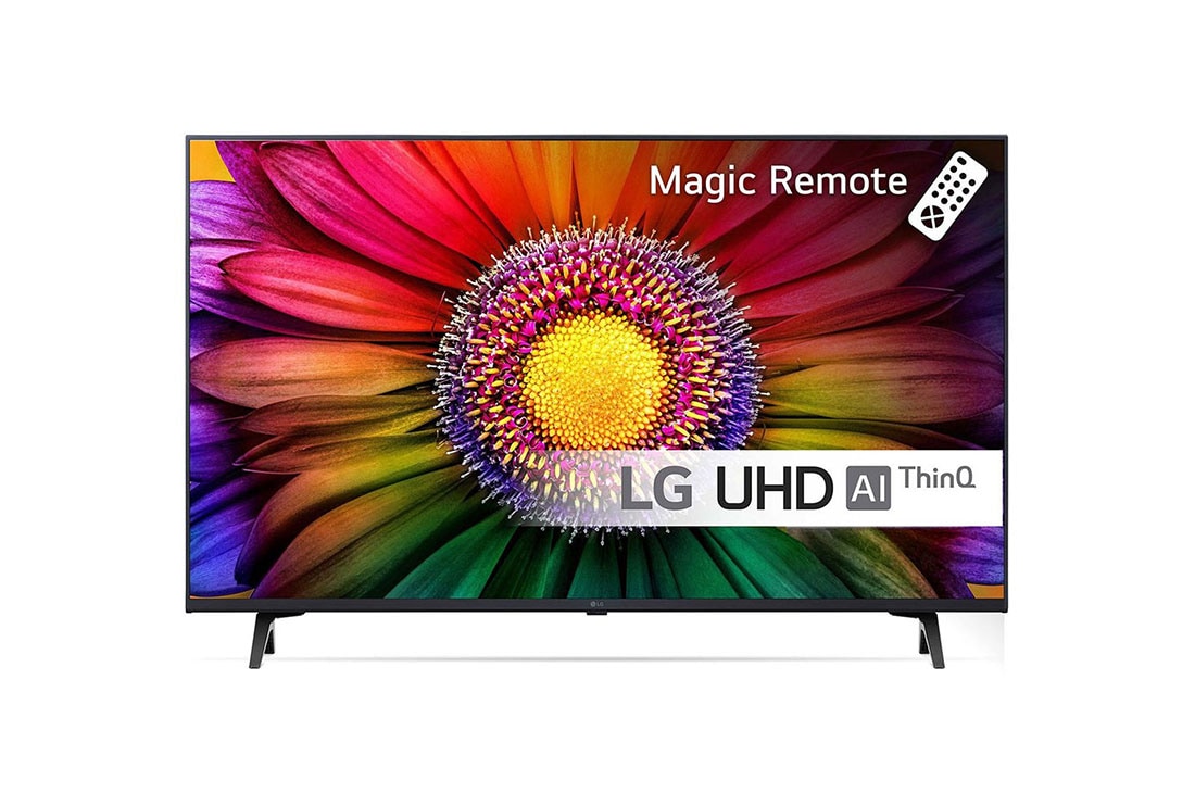 LG 43'' UHD UR80 - 4K TV (2023), LG UHD TV sedd framifrån, 43UR80006LJ