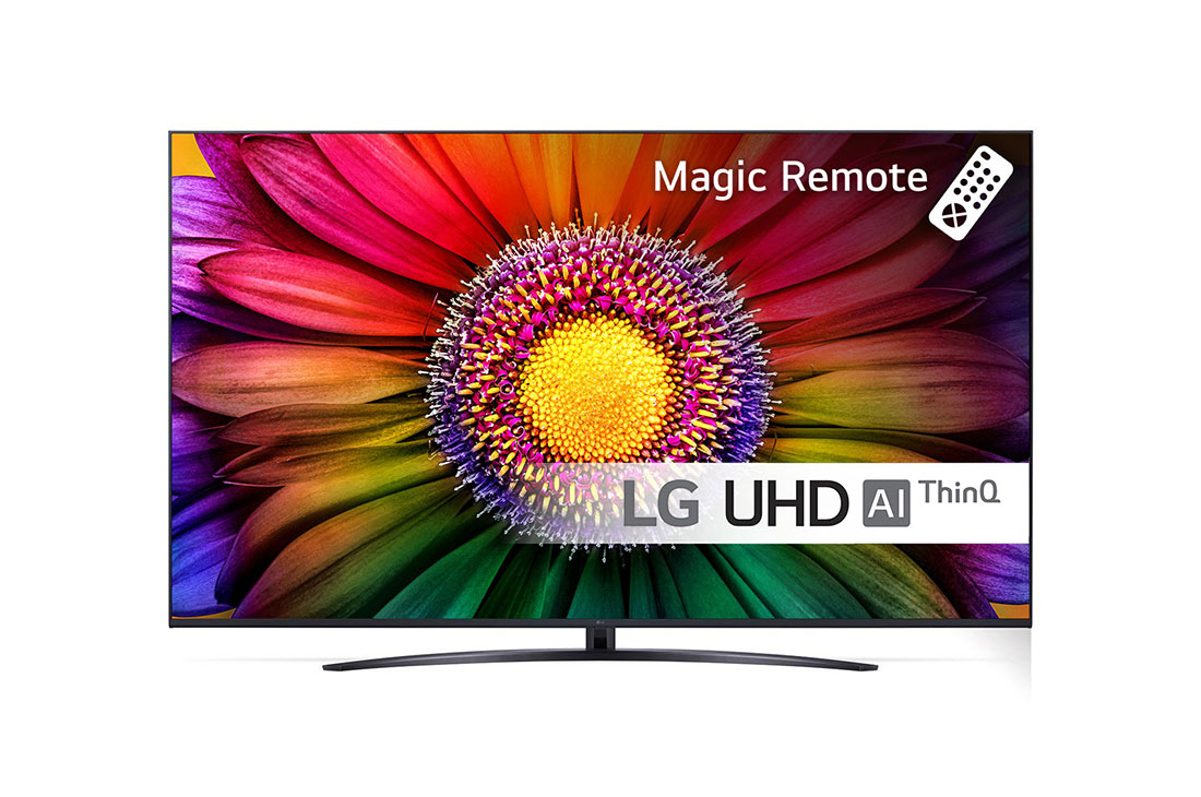 LG 86'' UHD UR81 - 4K TV (2023), LG UHD TV sedd framifrån, 86UR81006LA