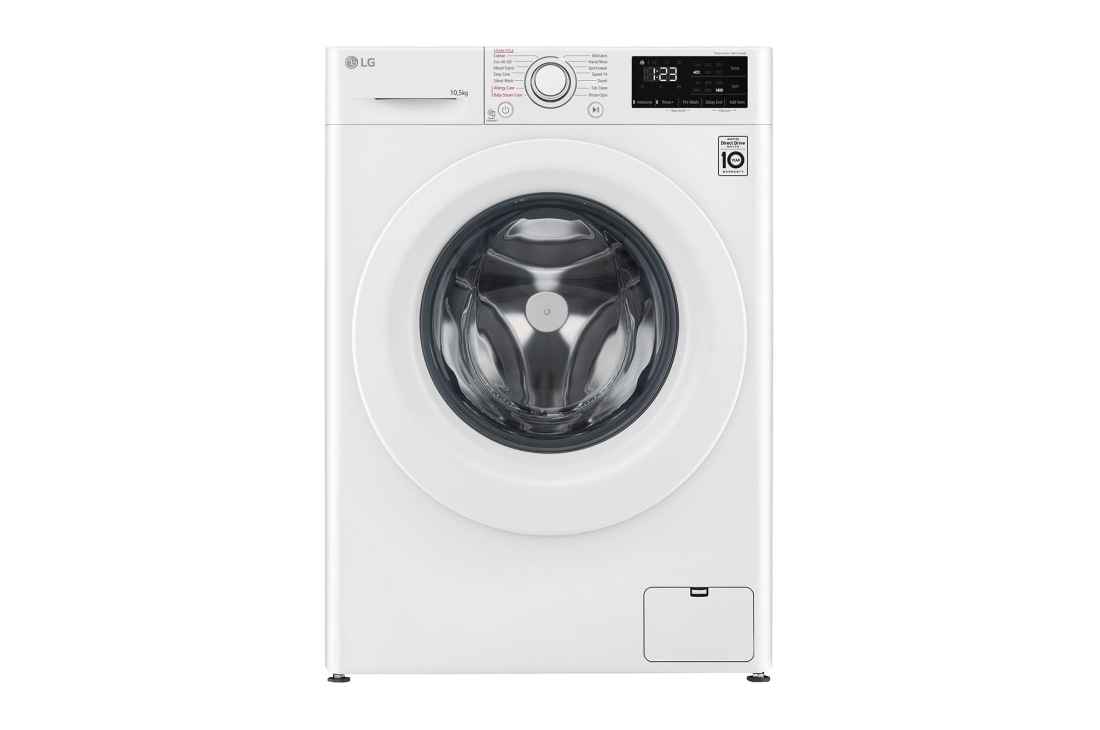 LG 10.5 kg Tvättmaskin(Vit) - Steam, Energiklass A, AI DD™, Smart Diagnosis™, FV34JNS0A, FV34JNS0A