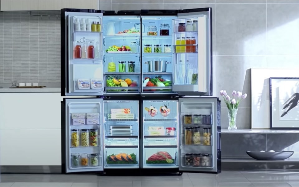 An image of LG InstaView Door-in-Door refrigerator with open doors