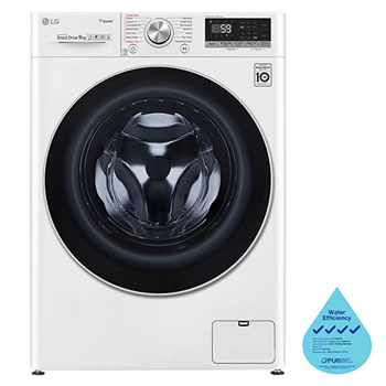 Front view of LG AI Direct Drive Front Load Washing Machine with 9KG capacity, in white, FV1409S3W1