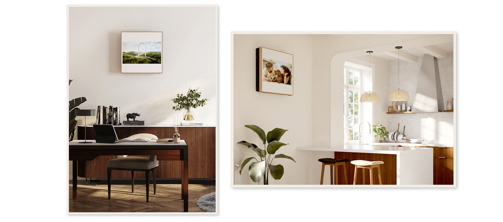 Premeňte spotrebič na umenie a vystavte si ľubovoľné umelecké dielo na 27-palcovom displeji FHD s dreveným rámom.