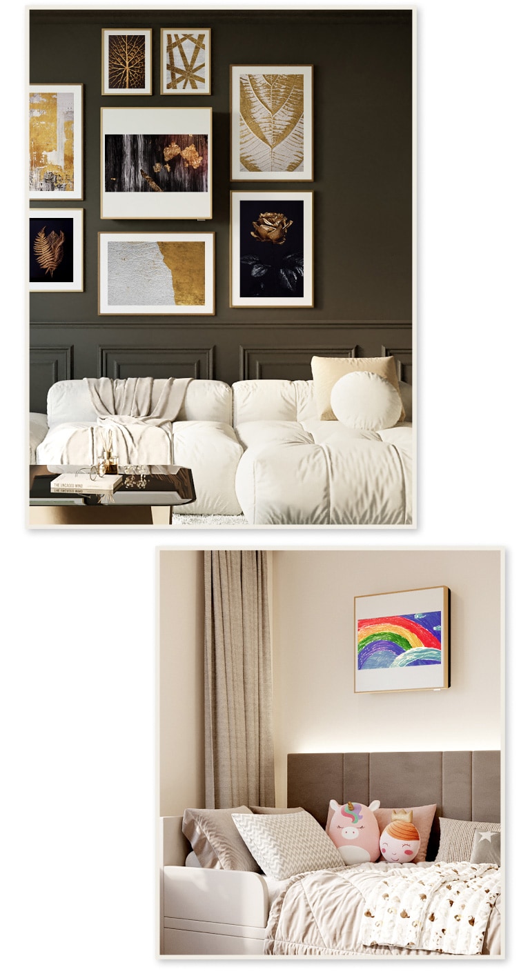 Premeňte spotrebič na umenie a vystavte si ľubovoľné umelecké dielo na 27-palcovom FHD displeji s dreveným rámom.