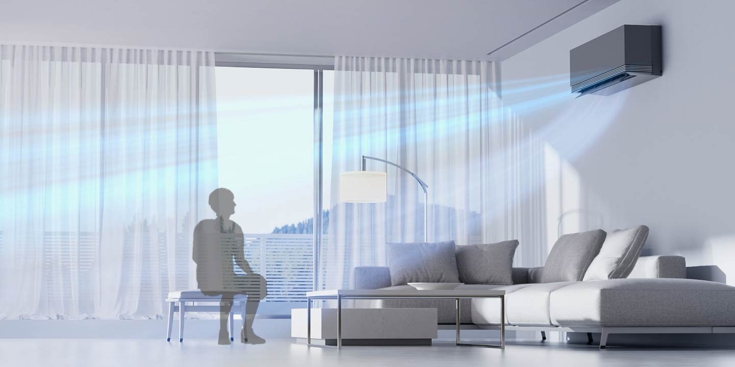 Klimatizácia LG s AI Air sníma izbovú teplotu a polohu človeka a nastavuje prúdenie vzduchu na udržanie nastavenej teploty.