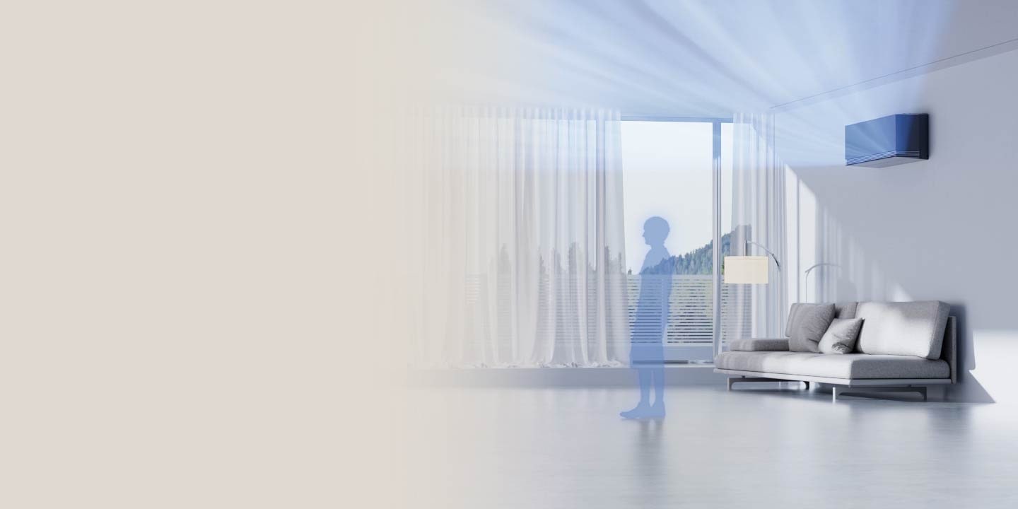 Klimatizácia LG v obývačke je vybavená funkciou rozpoznania prítomnosti človeka a v jeho neprítomnosti zastaví prevádzku.