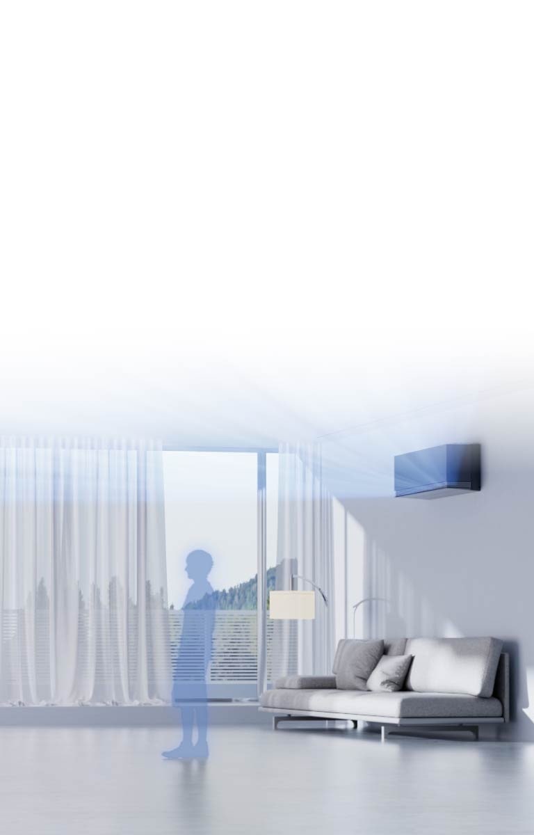 Klimatizácia LG v obývačke je vybavená funkciou rozpoznania prítomnosti človeka a v jeho neprítomnosti zastaví prevádzku.