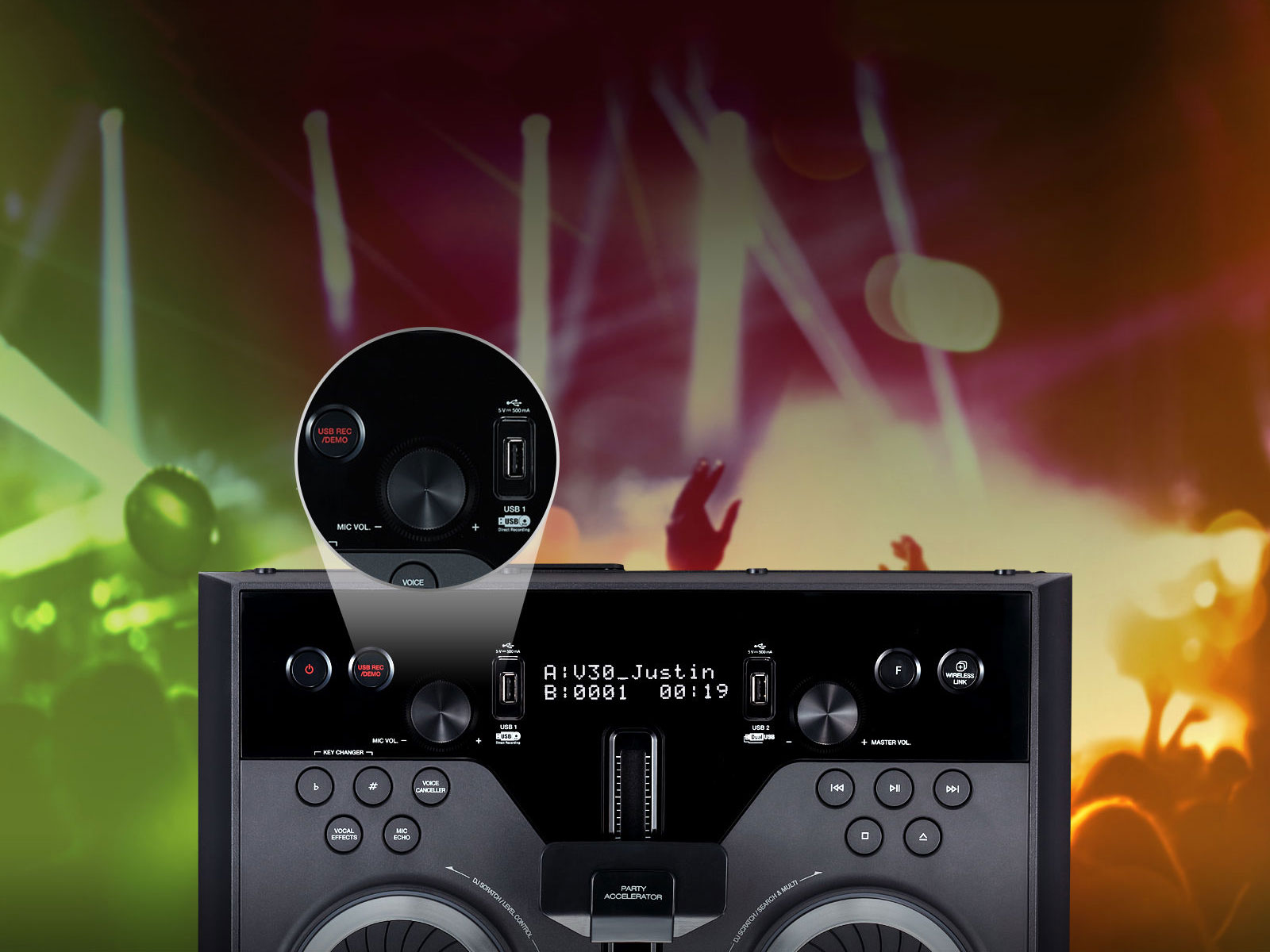 Duálne pripojenie USB s funkciou DJ Sharing<br>1