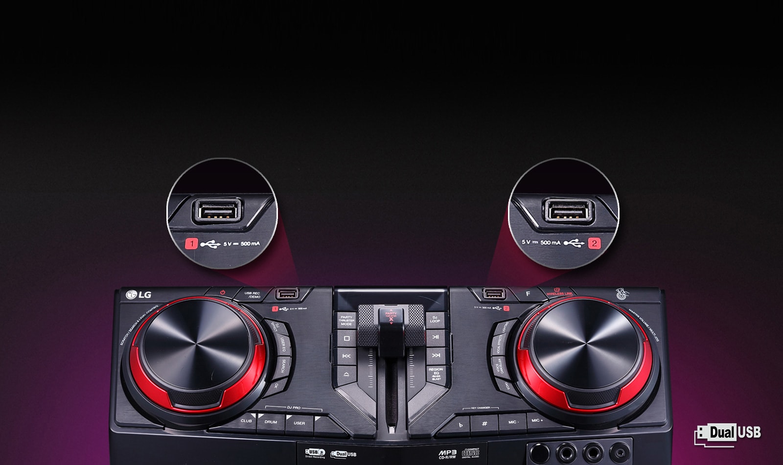 Dva konektory USB umožňujú hrať a nahrávať naraz1