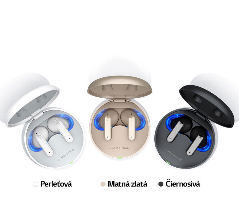 Obrázok slúchadiel TONE Free čiernej, zlatej a bielej farby pri pohľade zhora. Vyššie sa nachádza text VYBERTE SI SVOJ MODEL TONE.