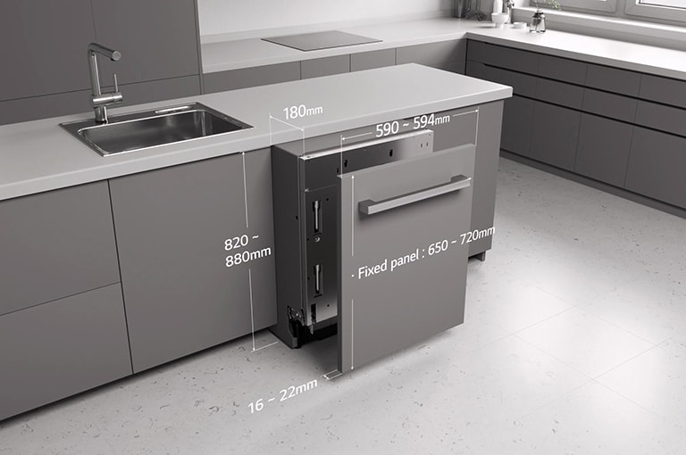 Záznam rozmerov umývačky a inštalačnej plochy.