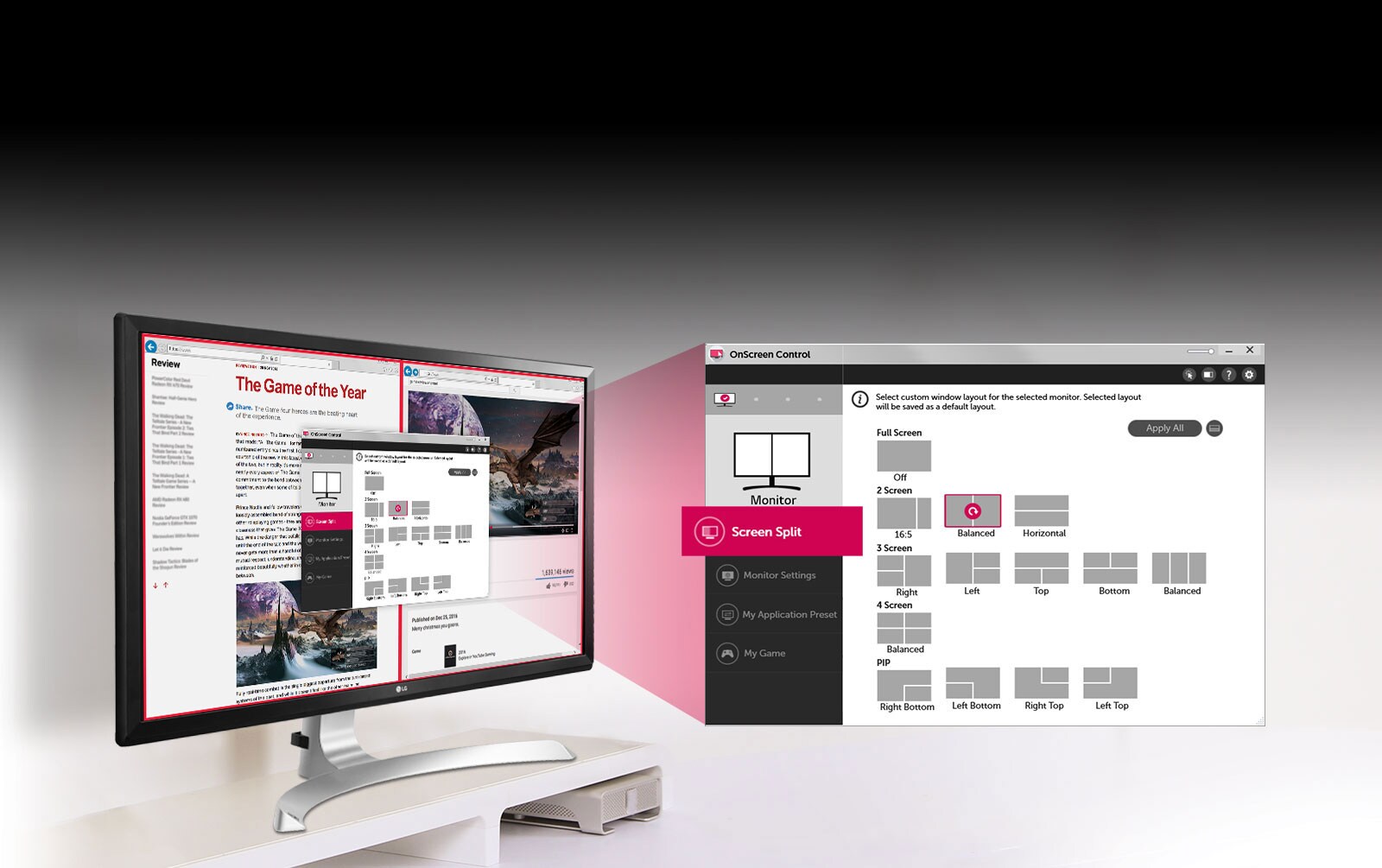 Vyberte z viacerých možností rozdelenia obrazovky1