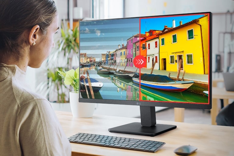 Porovnávací obrázok pravej strany s použitým režimom Flicker Safe proti blikaniu a ľavej strany bez použitého režimu Flicker Safe.