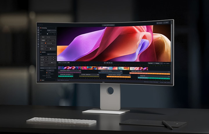 Predný pohľad na monitor UltraFine s obrázkom dievčaťa, ktorý znázorňuje, ako presne sa na ňom zobrazujú farby.