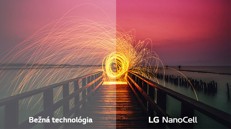 Porovnanie kvality obrazu medzi bežným televízorom a funkciou Full Array Dimming na zábere plameňa.