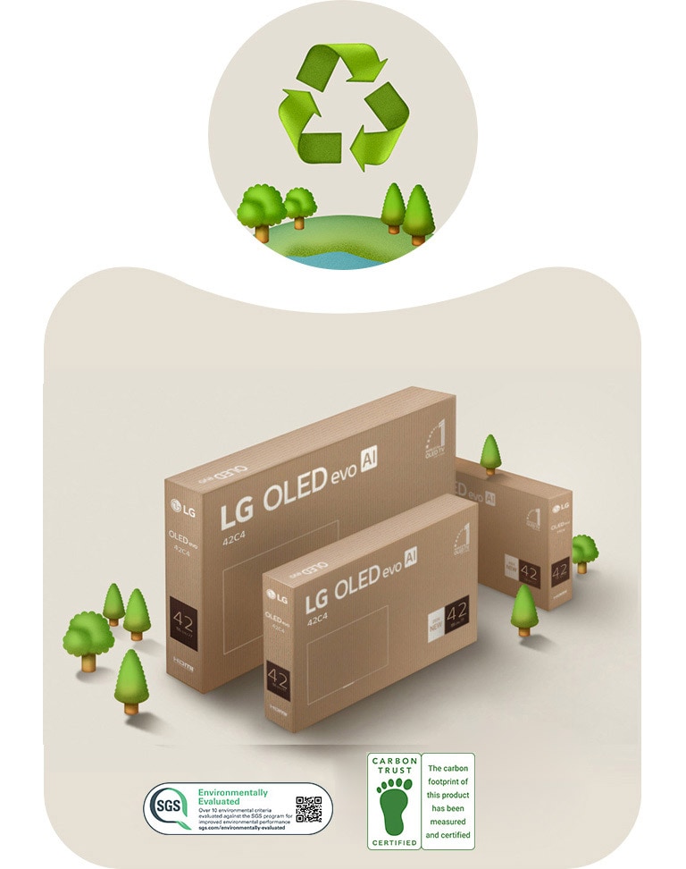 Obal LG OLED na béžovom pozadí so zobrazením stromov. 