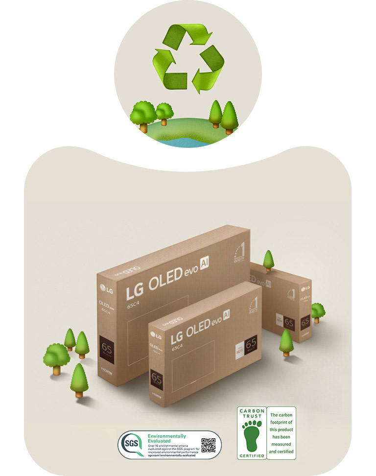 Obal LG OLED na béžovom pozadí so zobrazením stromov. 