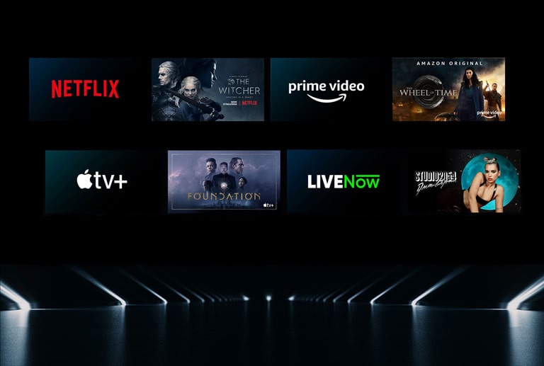 Obrázok znázorňujúci rôzne služby OTT a ponúkané programy vedľa jednotlivých log.