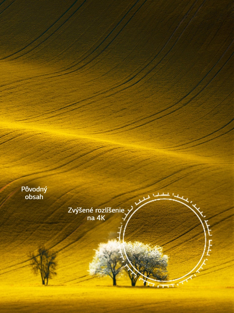 Porovnanie kvality obrazu s prírodnou scenériou v rozlíšení nižšom ako 4K s obrazom po zvýšení kvality na 4K.
