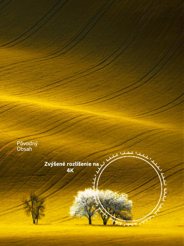 Porovnanie kvality obrazu s prírodnou scenériou v rozlíšení nižšom ako 4K s obrazom po zvýšení kvality na 4K.