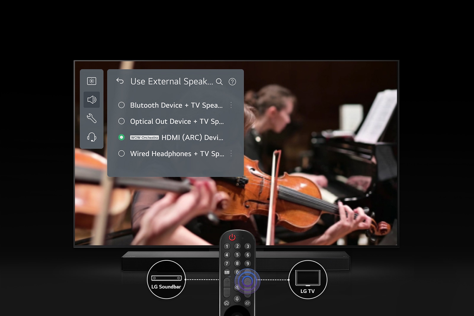 Na obrazovke televízora je zobrazené rozhranie na zmenu nastavení.