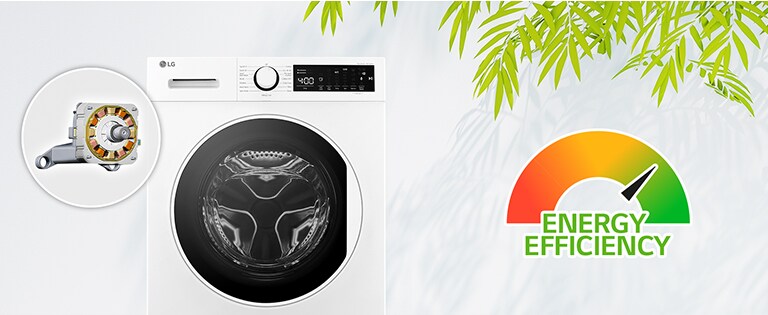 Na stene je vyobrazená tráva, vľavo motor a práčka a vpravo merač energie