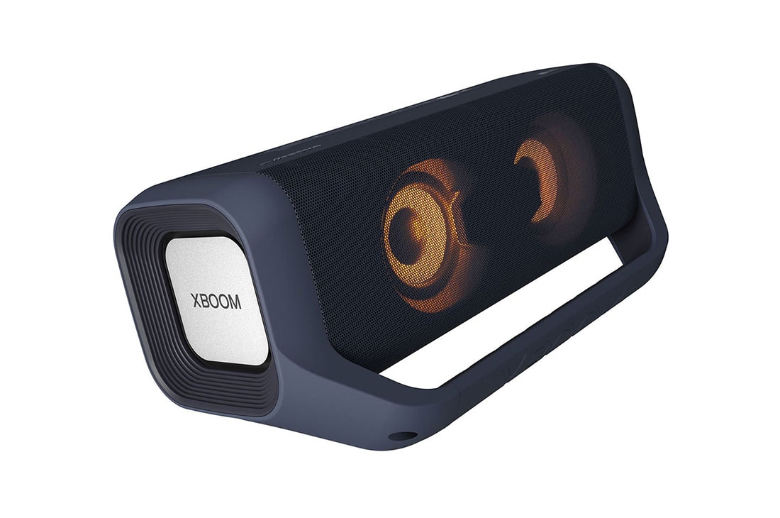 LG PN7 Audio systém, Pohľad zľava z uhla 30 stupňov na LG XBOOM Go so žltým osvetlením., PN7, thumbnail 15
