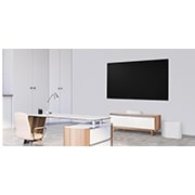 LG Soundbar QP5W, Bočný pohľad na Sound Bar a subwoofer v bielej kancelárii, QP5W, thumbnail 6