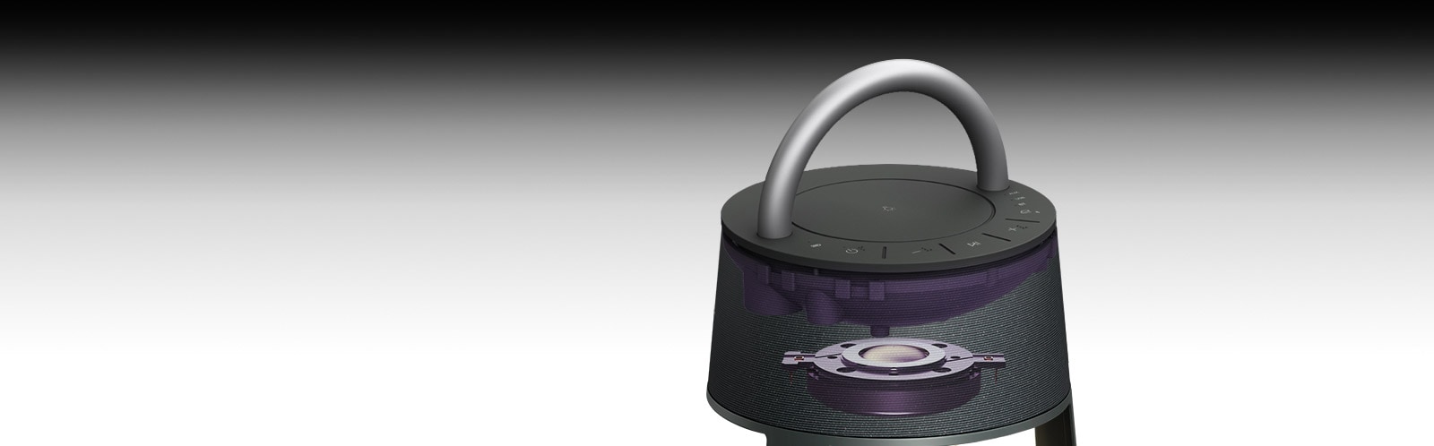 Obrázok zobrazujúci titanovú jednotku v hornej časti reproduktora XBOOM 360.