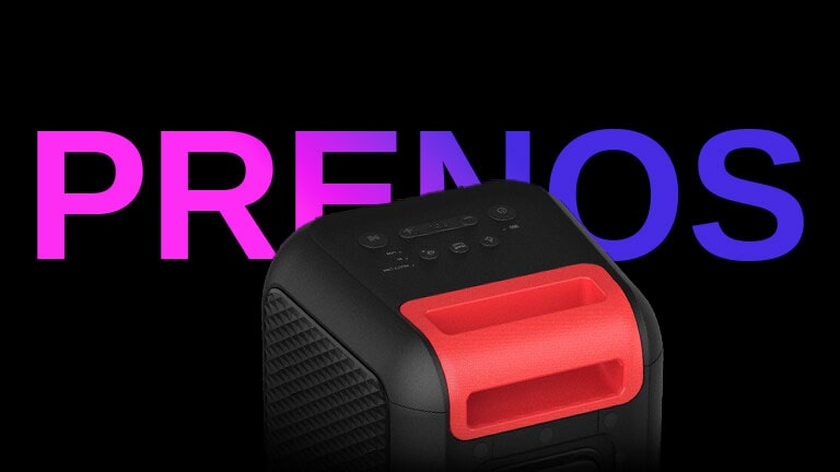 Záber zblízka na ergonomickú rukoväť. Na dizajnové účely je za ňou napísané slovo „PRENOS“.