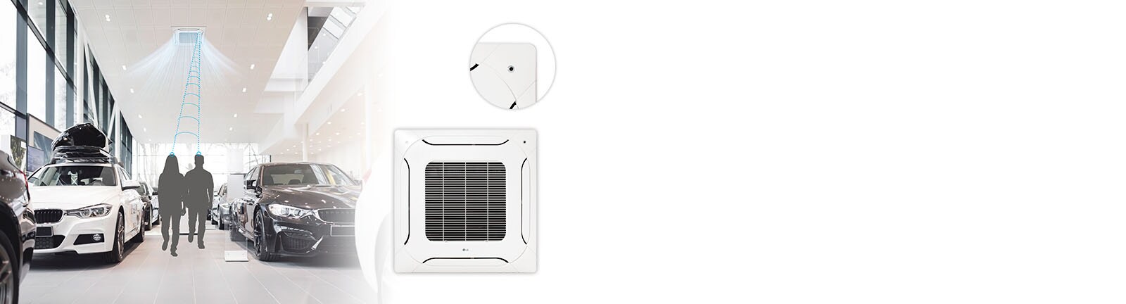Obrázok osôb v autopredajni so zapnutou klimatizáciou. 