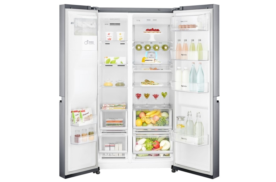 LG Americká chladnička |&nbsp;F (v rozsahu A až G) | Hrubý objem 668 l | 431 kWh/rok | LG Lineárny invertorový kompresor | LG Total No Frost | Multi-Air Flow™ | Vonkajší LED displej | Nápojový automat, GSL960PZBZ, thumbnail 3