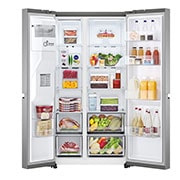 LG Americká chladnička | D | 635 l |  | Lineárny kompresor | Door cooling , Front view open with food , GSLV71PZTD, thumbnail 4