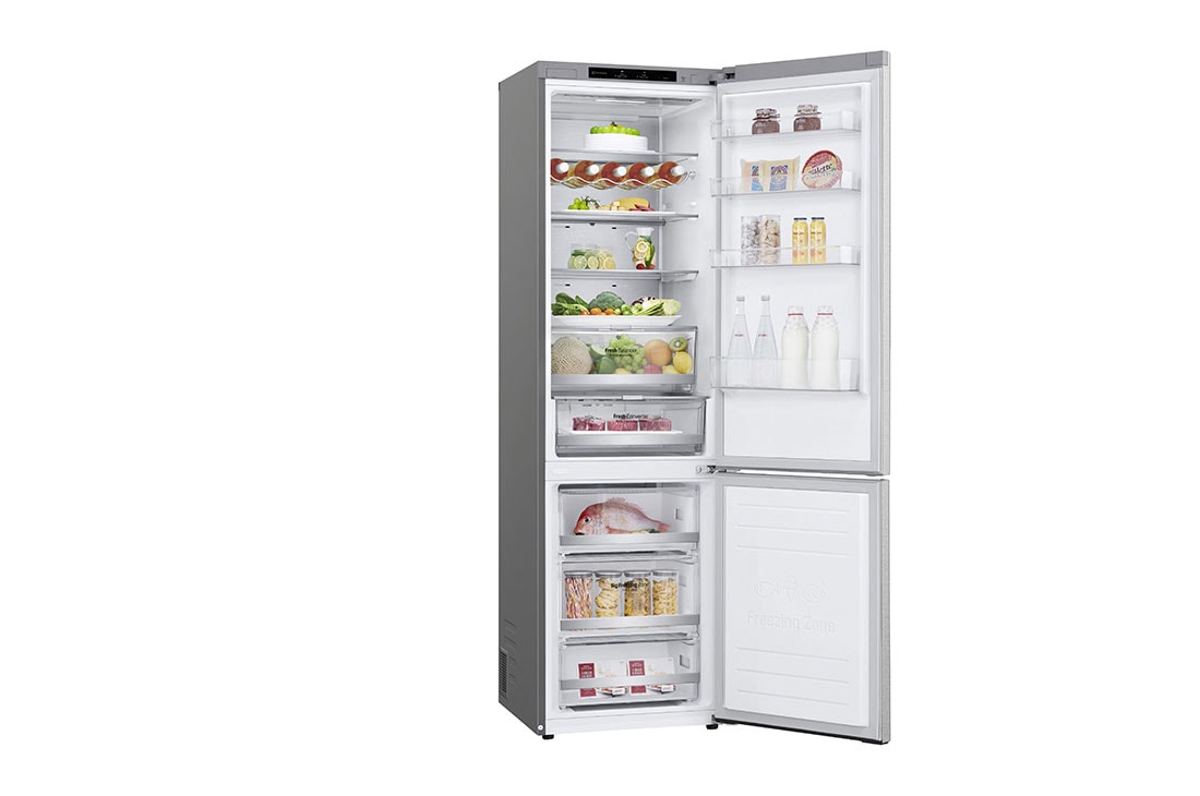 LG Kombinovaná chladnička LG | A | 381 l | Smart Invertorový kompresor | DoorCooling+™, Right perspective view with food, GBB92MBB3P, thumbnail 9